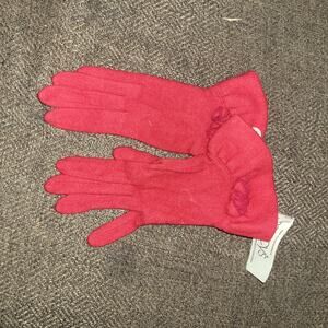80s JENNIFER MOORE Driving Gloves Macy's Red Bow Lambswool Stretch Fall VTG